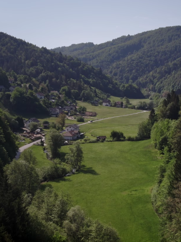 Pokrajina z naseljem hiš v ozadju.