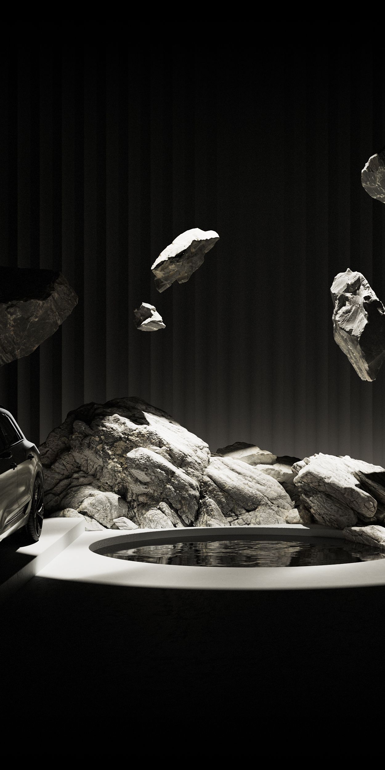 Leteči balvani med dvema avtomobiloma